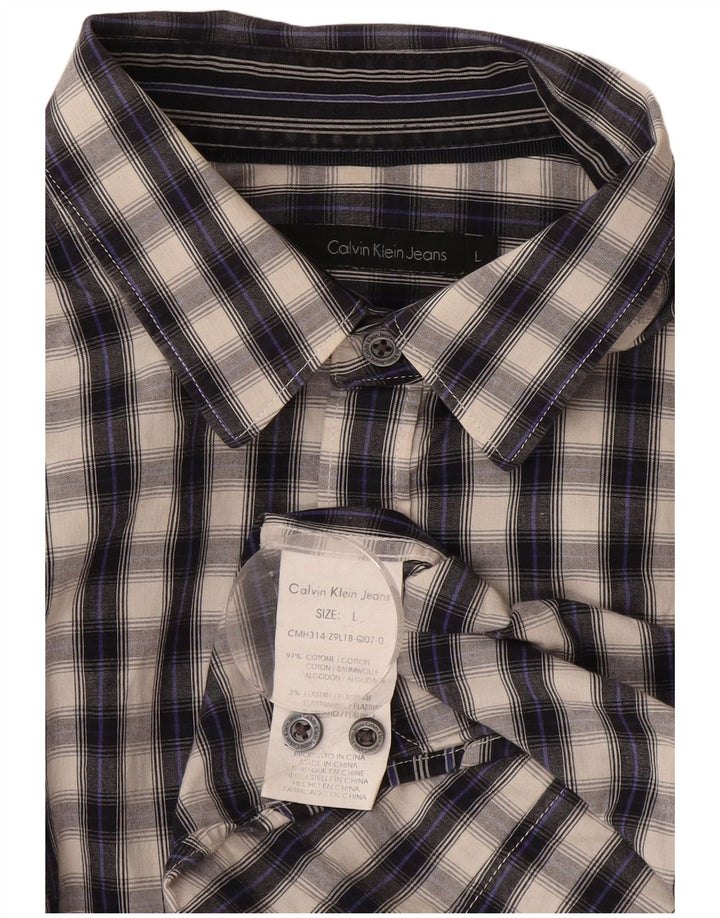 Calvin Klein Jeans Mens Graphic Shirt Large Grey Check Cotton