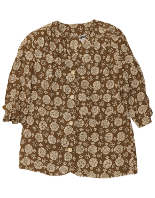 Vintage Womens 3/4 Sleeve Shirt Blouse IT 43 Medium Khaki Geometric Acetate