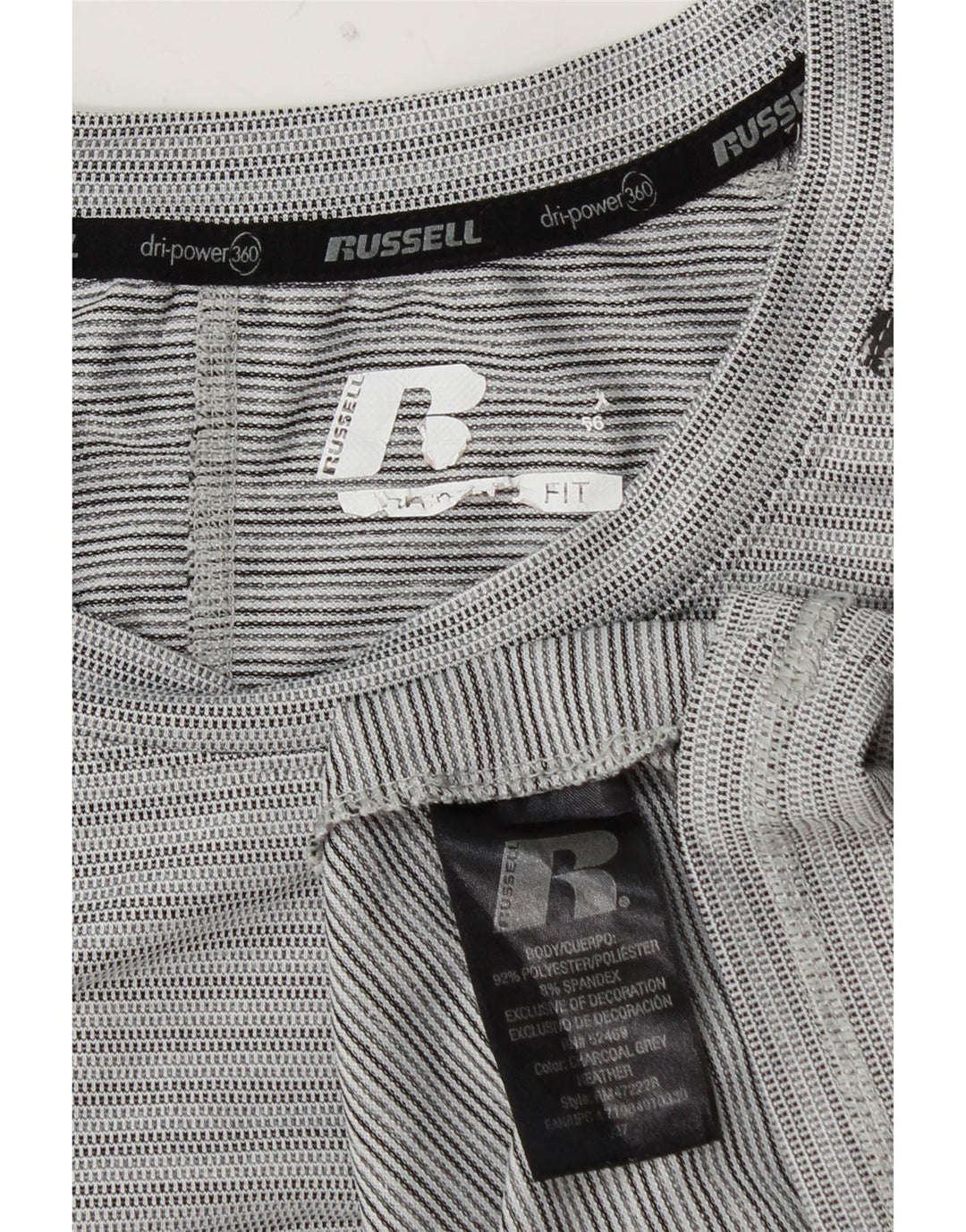 RUSSELL ATHLETIC Mens Dri-Power Top Long Sleeve XL Grey Pinstripe