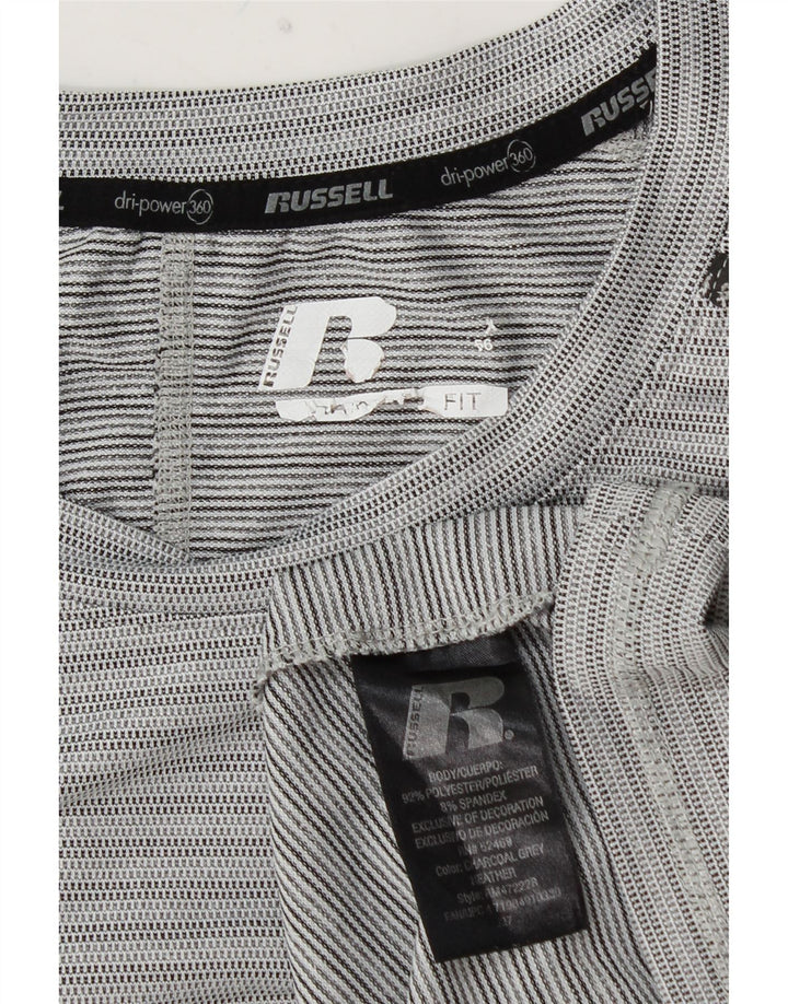 RUSSELL ATHLETIC Mens Dri-Power Top Long Sleeve XL Grey Pinstripe