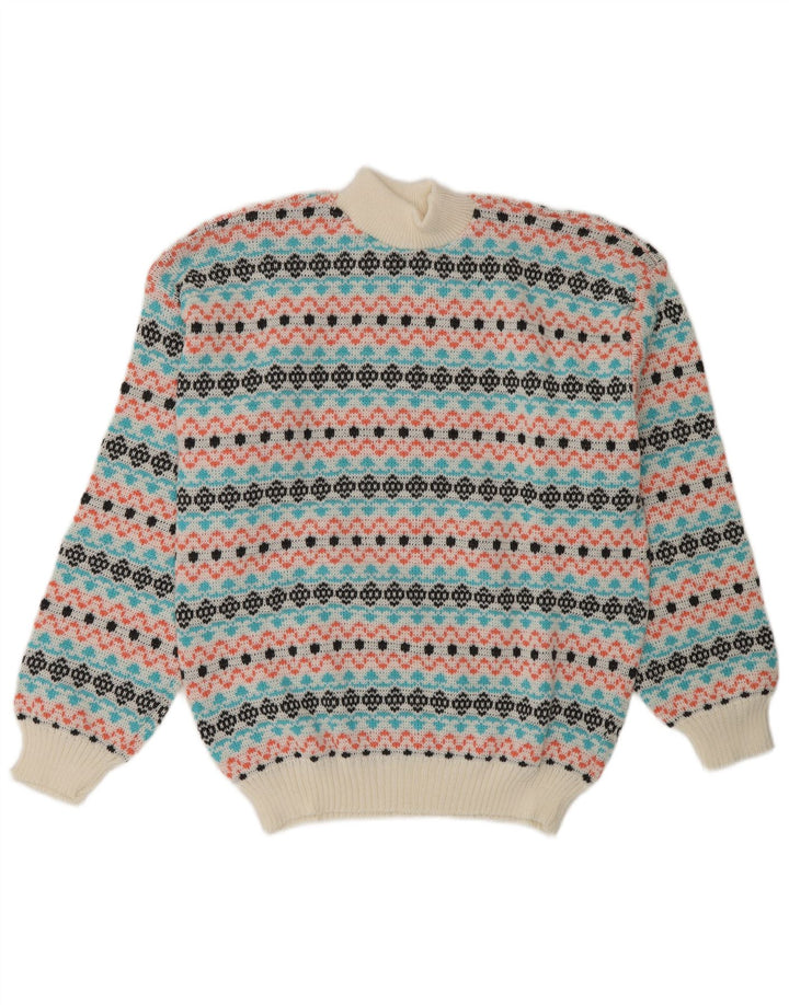 Vintage Mens Turtle Neck Jumper Sweater Medium Multicoloured Fair Isle