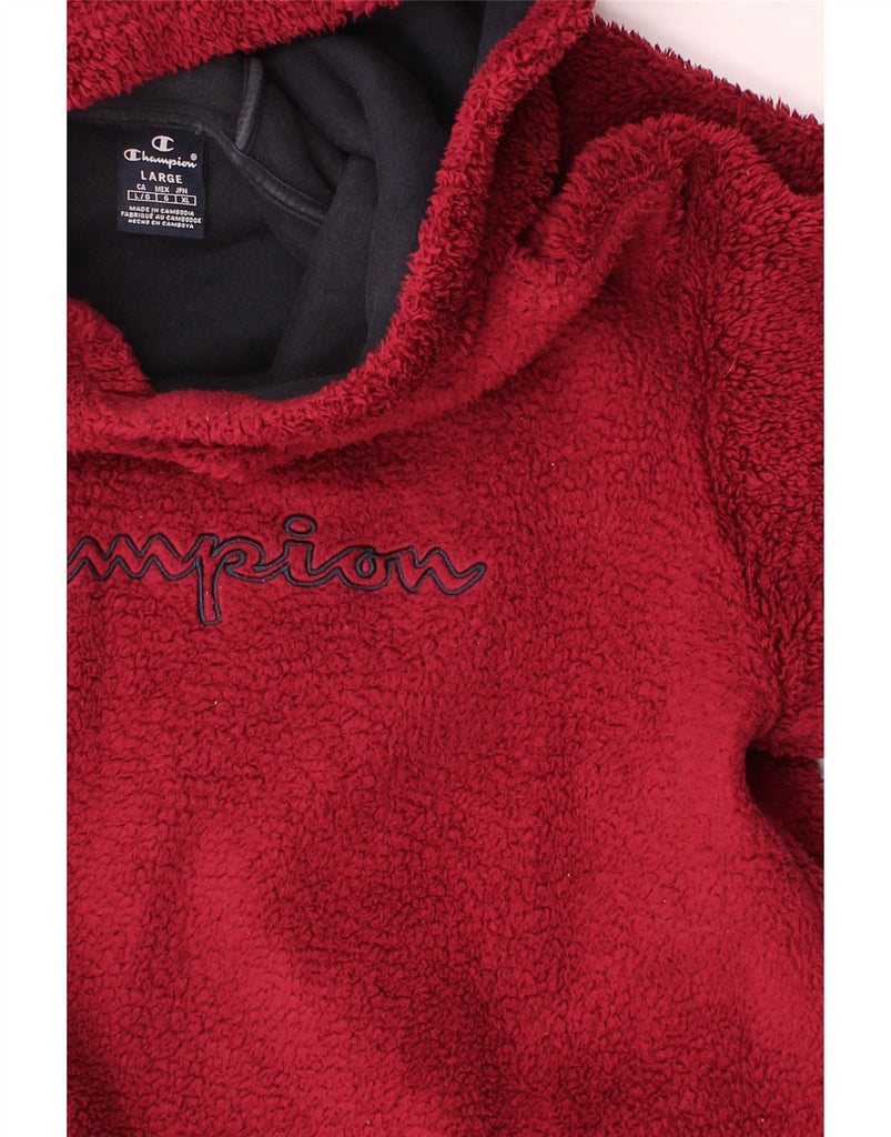 CHAMPION Mens Graphic Hooded Fleece Jumper Large Red Vintage Champion and Second-Hand Champion from Messina Hembry 