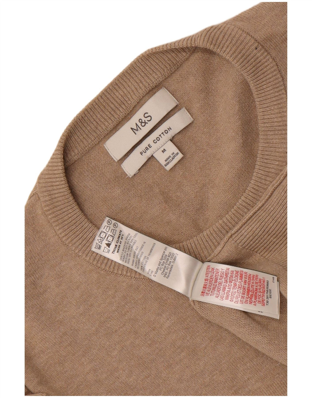 Marks & Spencer Mens Crew Neck Jumper Sweater Medium Beige Cotton