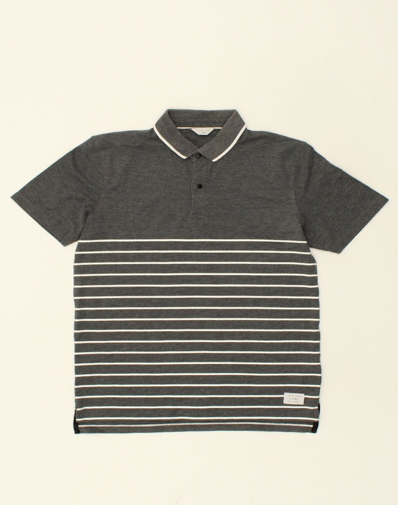 JACK & JONES Mens Polo Shirt Medium Grey Striped Cotton | Vintage Jack & Jones | Thrift | Second-Hand Jack & Jones | Used Clothing | Messina Hembry 