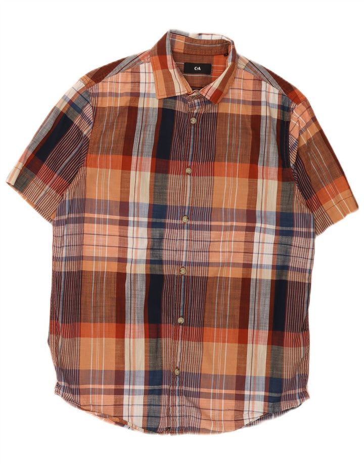 C & A Mens Short Sleeve Shirt Small Multicoloured Check Cotton