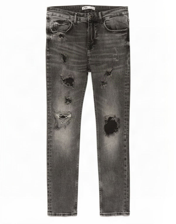 Zara Mens Distressed Skinny Jeans EU 42 Large W32 L28 Grey Cotton