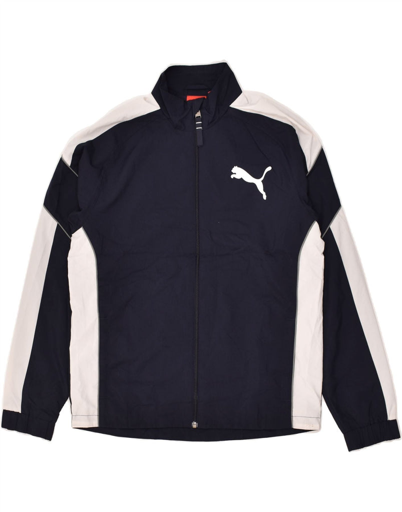 PUMA Boys Tracksuit Top Jacket 13-14 Years Navy Blue Colourblock Polyester | Vintage Puma | Thrift | Second-Hand Puma | Used Clothing | Messina Hembry 