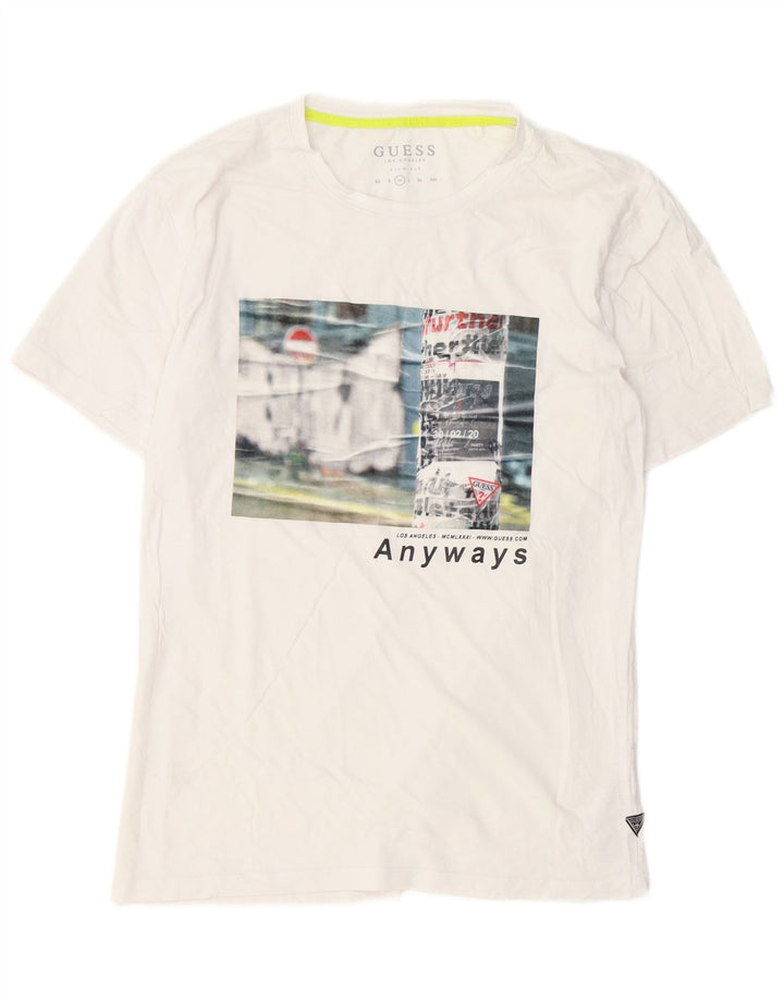 Guess Mens Slim Fit Graphic T-Shirt Top Medium White Cotton