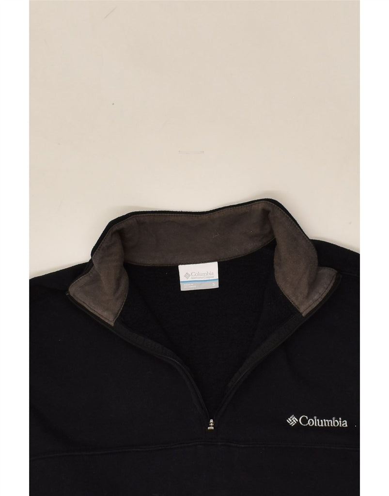 COLUMBIA Mens Zip Neck Sweatshirt Jumper Small Black Cotton | Vintage Columbia | Thrift | Second-Hand Columbia | Used Clothing | Messina Hembry 