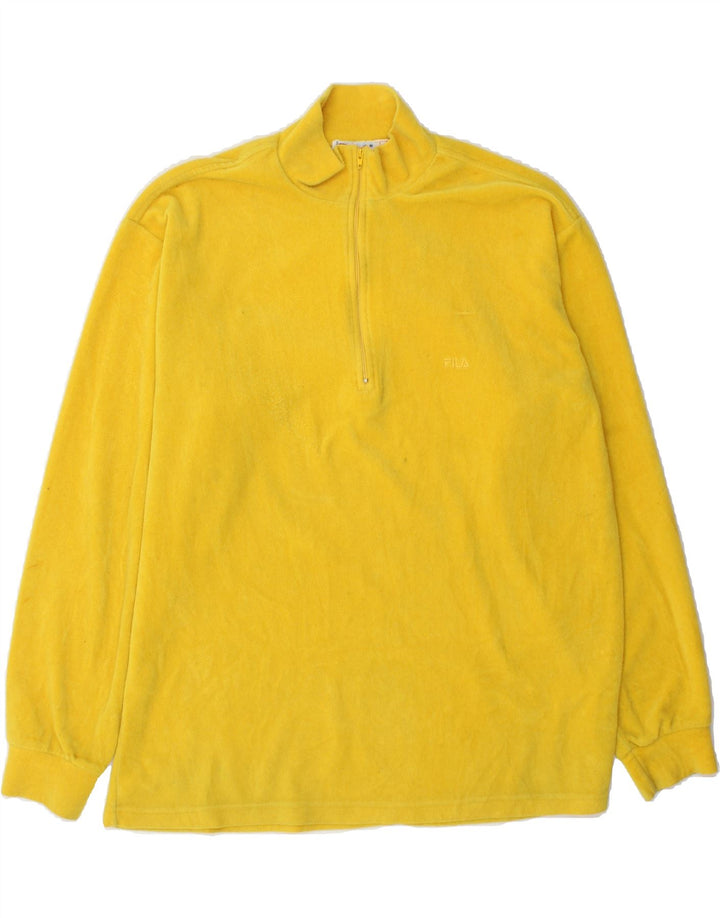 FILA Mens Zip Neck Fleece Jumper Large Yellow Polyester Vintage Fila and Second-Hand Fila from Messina Hembry 