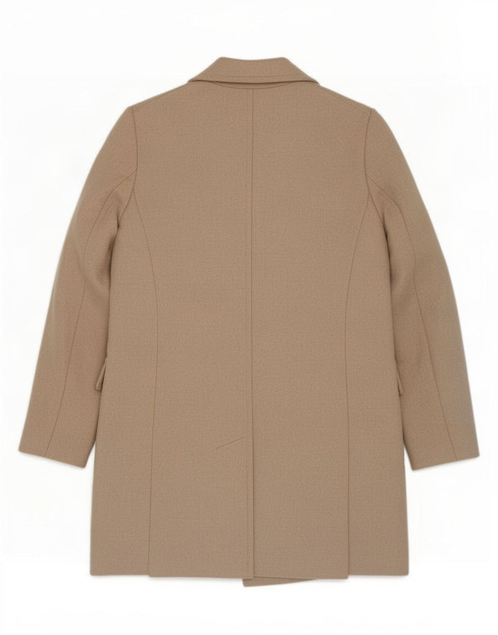 Zara Womens Double Breasted Coat UK 10 Small Beige Wool