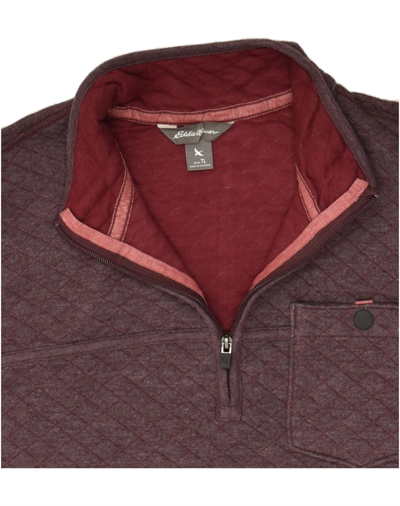 EDDIE BAUER Mens Zip Neck Sweatshirt Jumper Large Maroon Argyle/Diamond | Vintage Eddie Bauer | Thrift | Second-Hand Eddie Bauer | Used Clothing | Messina Hembry 