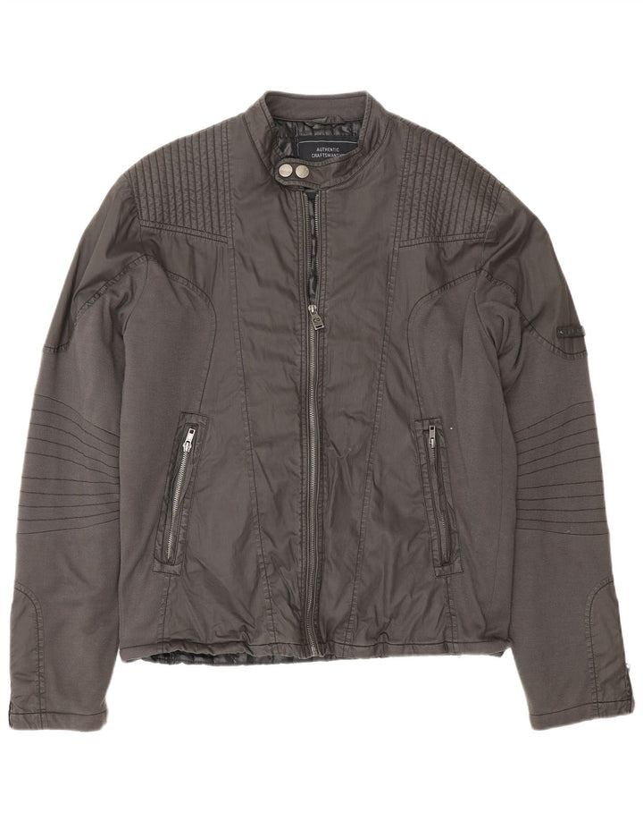 Energie Mens Biker Jacket UK 42 XL Grey Cotton