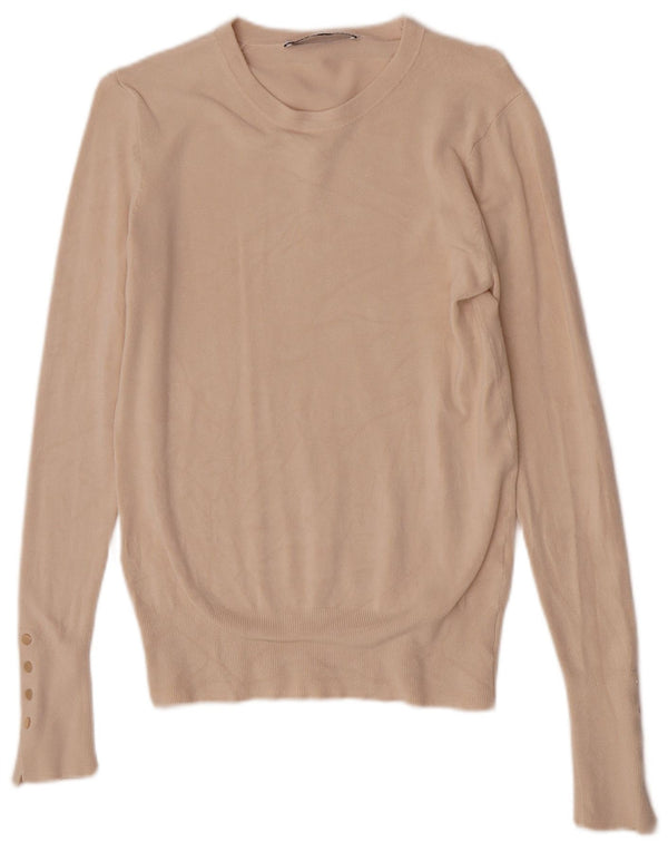 Zara Womens Crew Neck Jumper Sweater UK 12 Medium Beige Viscose
