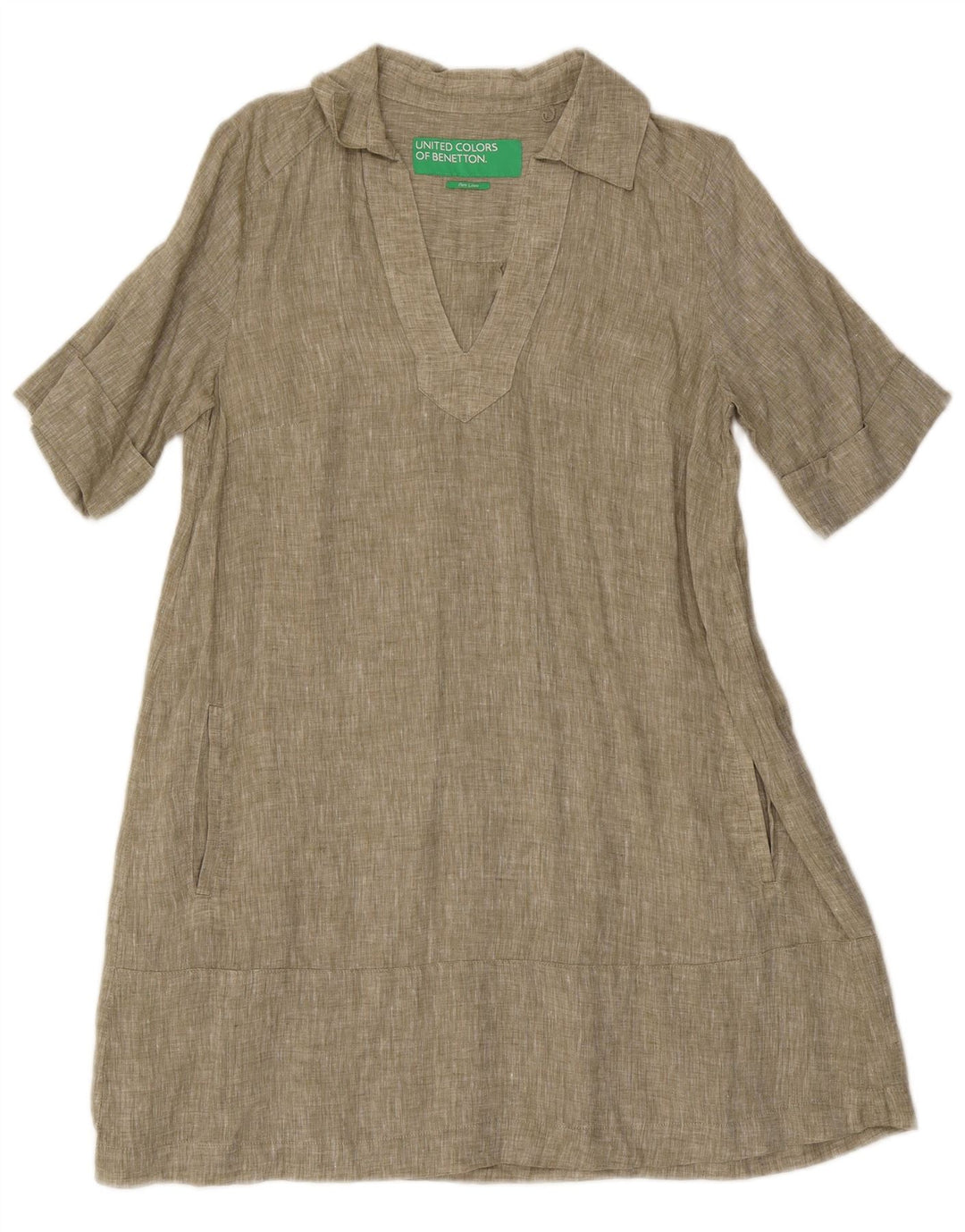 Benetton Womens A-Line Dress UK 14 Medium Khaki Linen