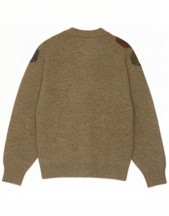 Trussardi Mens Cardigan Sweater Large Khaki Argyle/Diamond