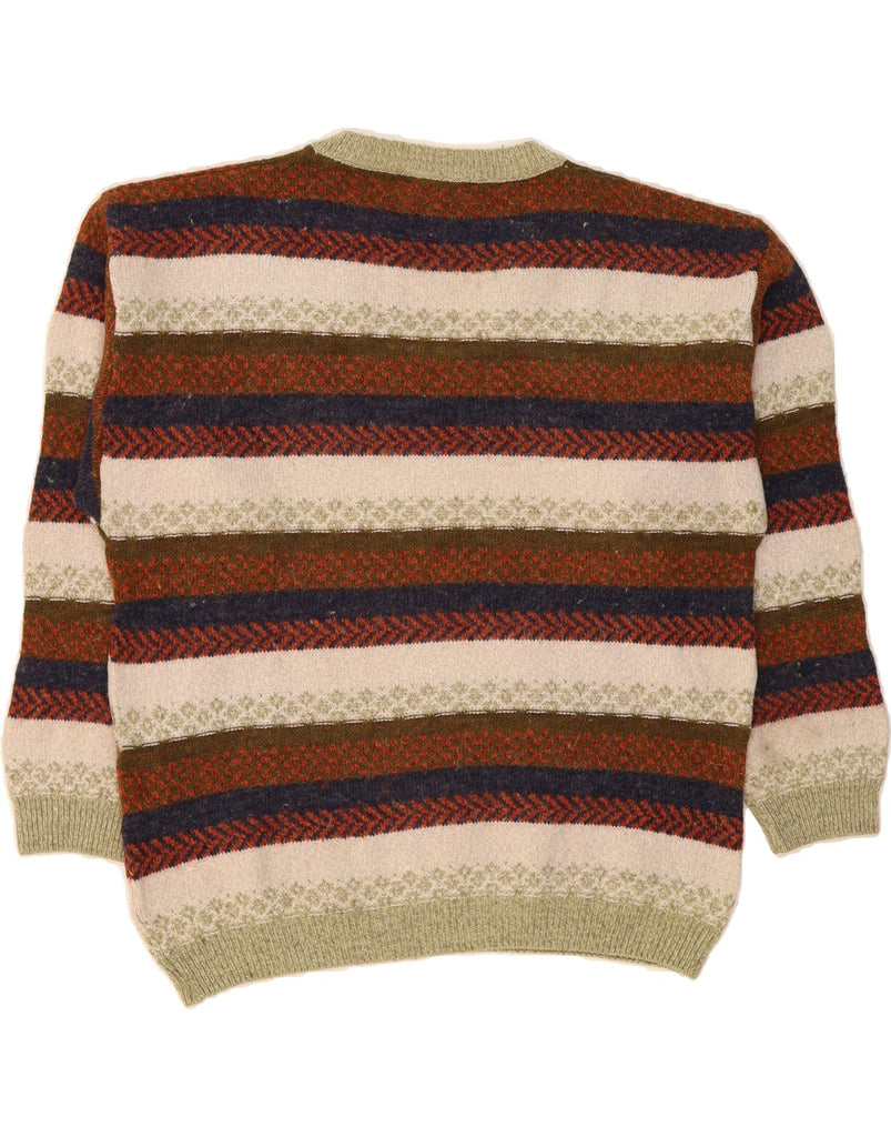 VINTAGE Mens V-Neck Jumper Sweater Large Multicoloured Striped Wool Vintage Vintage and Second-Hand Vintage from Messina Hembry 