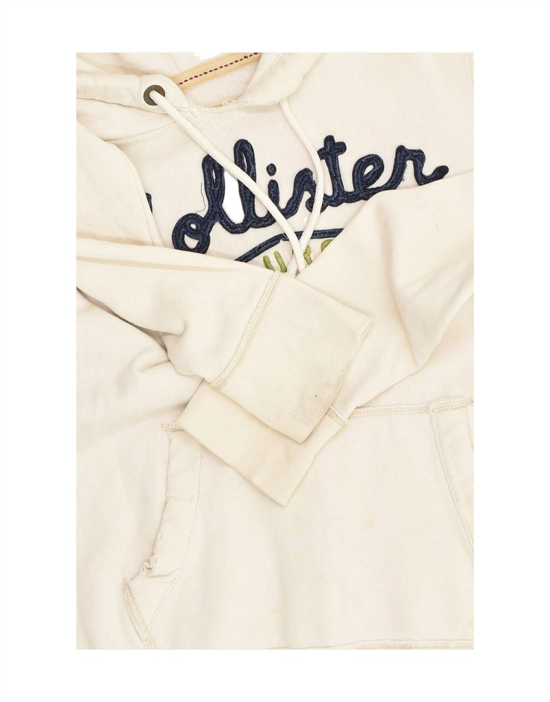 HOLLISTER Womens Graphic Hoodie Jumper UK 10 Small Off White Cotton | Vintage Hollister | Thrift | Second-Hand Hollister | Used Clothing | Messina Hembry 