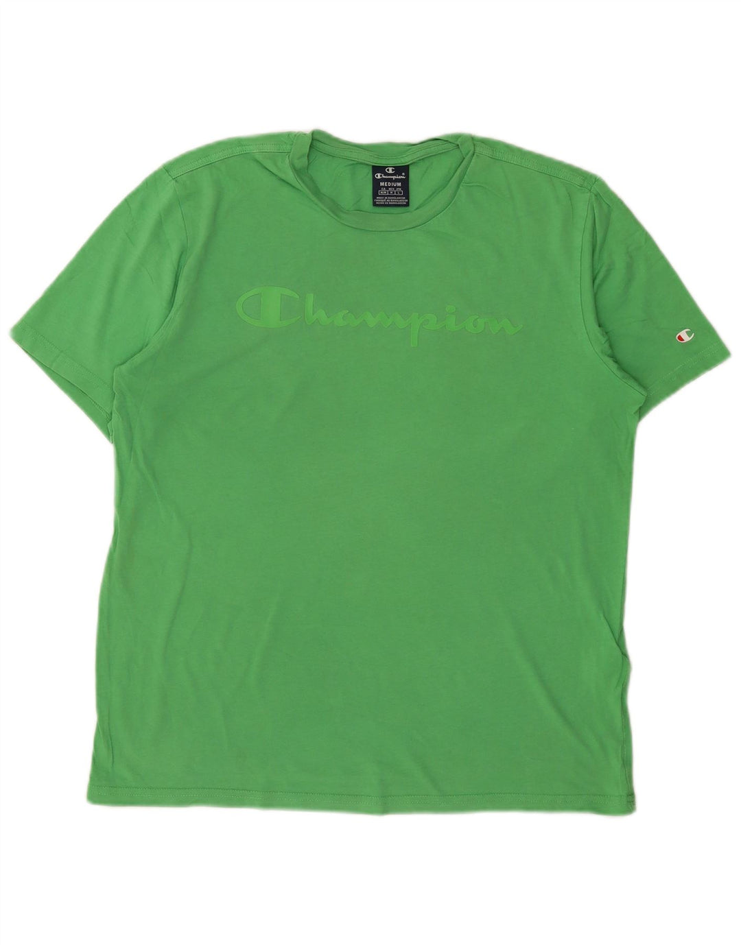 CHAMPION Mens Graphic T-Shirt Top Medium Green Cotton