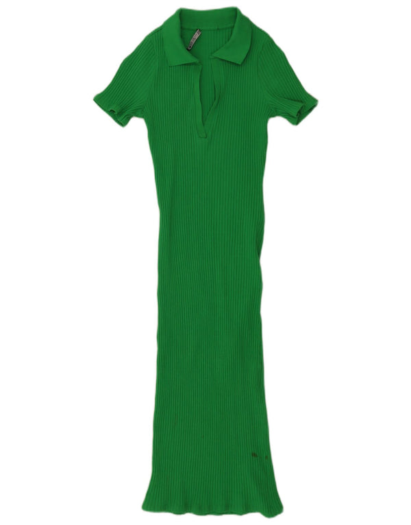 Zara Womens Polo Dress UK 14 Medium Green Cotton