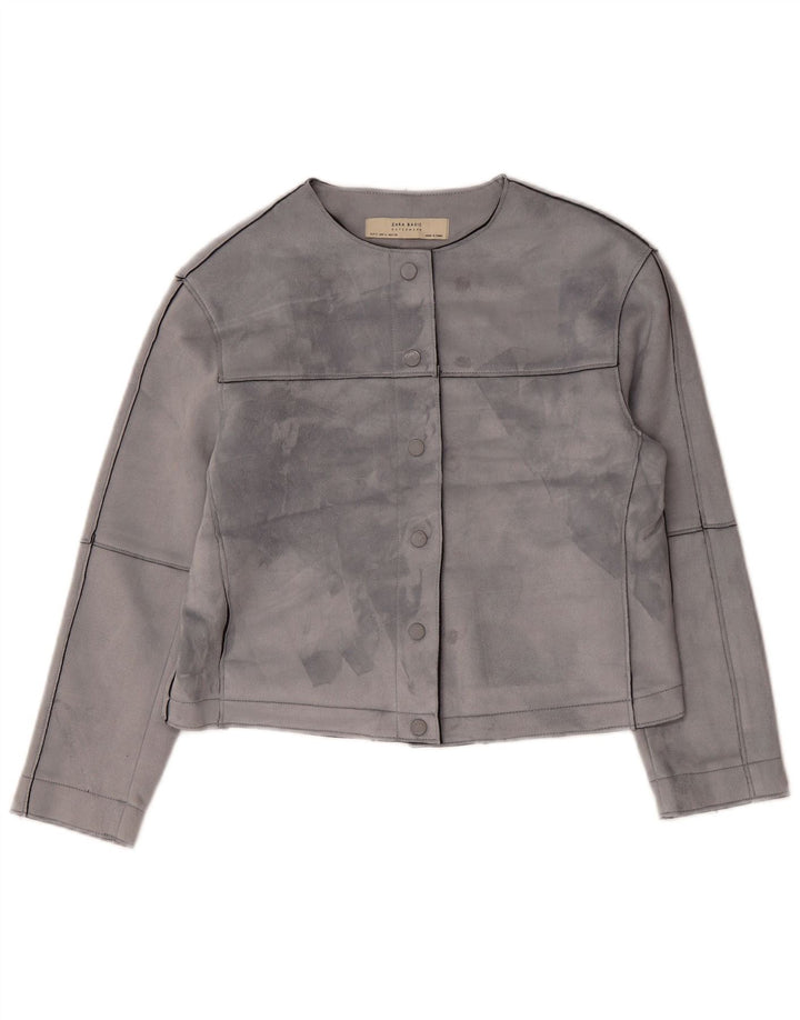 ZARA Womens Oversized Crop Bomber Jacket UK 10 Small Grey Polyester