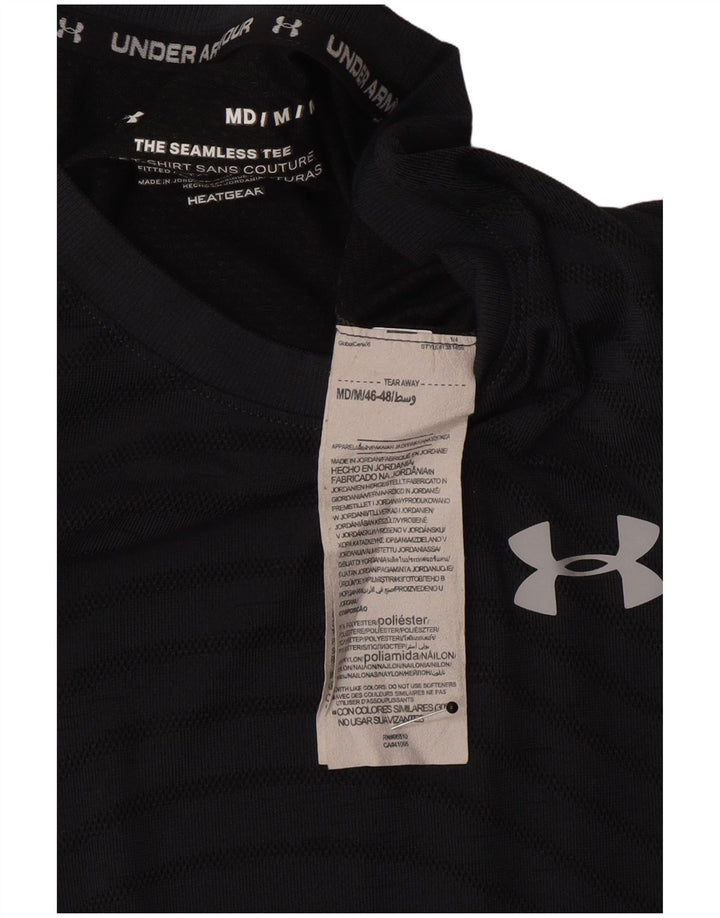 Under Armour Mens Heat Gear T-Shirt Top Medium Grey Striped Polyester