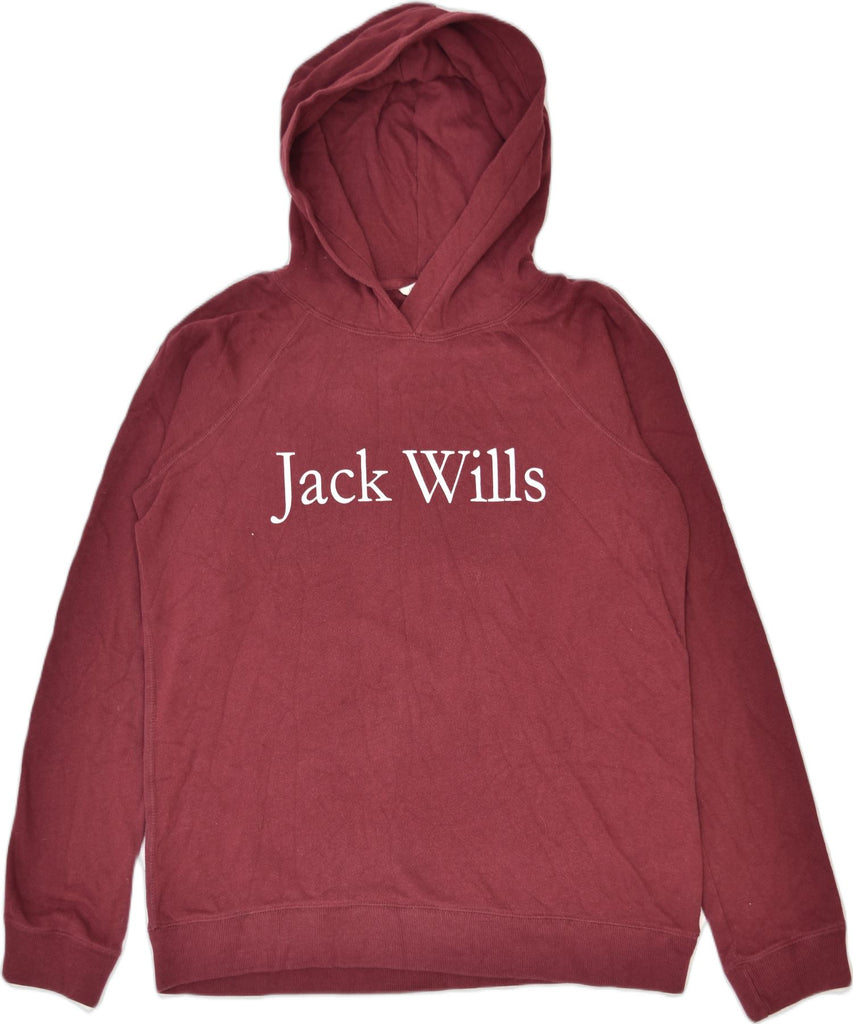 JACK WILLS Womens Graphic Hoodie Jumper UK 14 Medium Red Cotton | Vintage | Thrift | Second-Hand | Used Clothing | Messina Hembry 