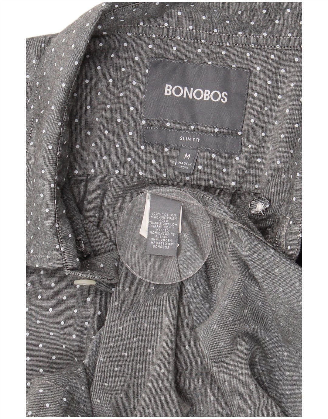 BONOBOS Mens Slim Fit Shirt Medium Grey Spotted Cotton