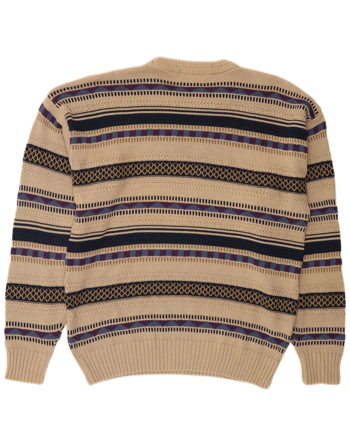 Canada Mens Crew Neck Jumper Sweater Medium Beige Striped Cotton