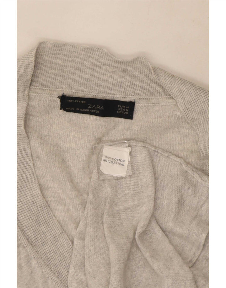 Zara Womens Short Sleeve Cardigan Sweater UK 12 Medium Grey Cotton