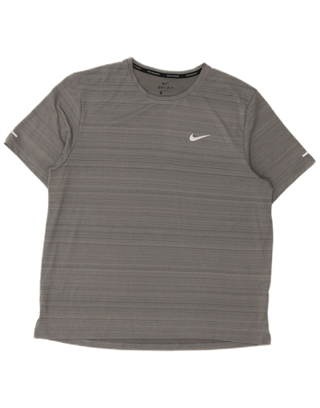 Nike Mens Dri Fit T-Shirt Top Large Grey Pinstripe Polyester