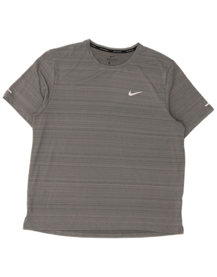 Nike Mens Dri Fit T-Shirt Top Large Grey Pinstripe Polyester