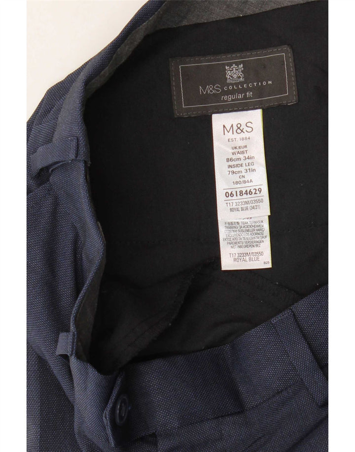 Marks & Spencer Mens Regular Fit Suit Trousers W34 L31 Navy Blue Polyester