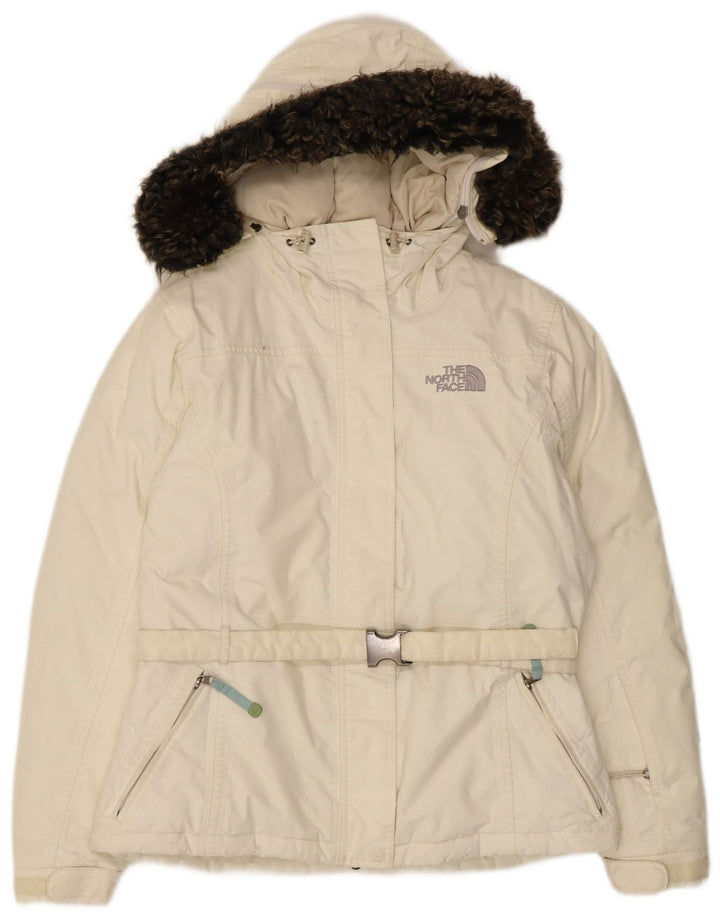 The North Face Womens Hooded Padded Jacket UK 14 Medium Beige Nylon