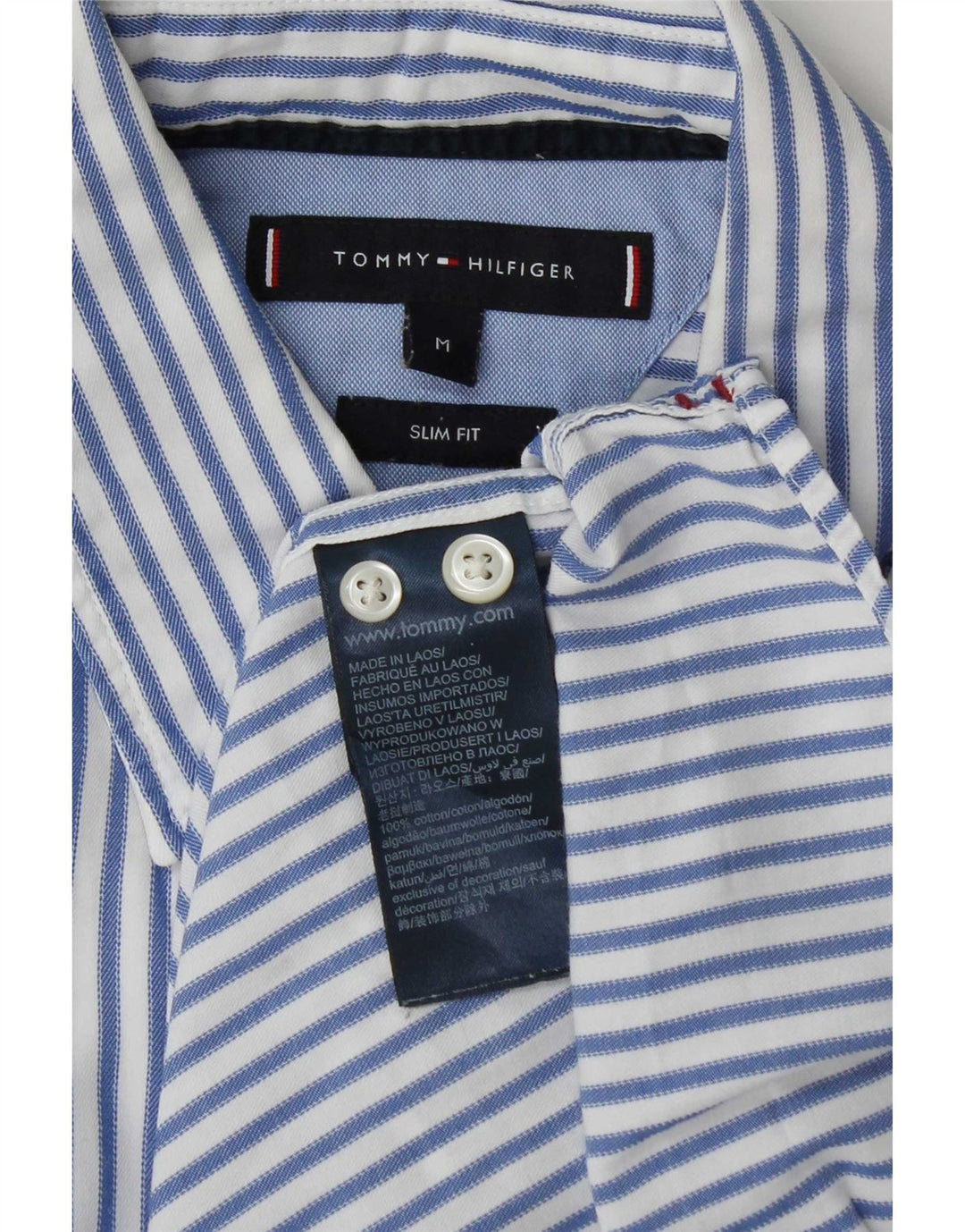 Tommy Hilfiger Mens Slim Fit Shirt Medium Blue Striped Cotton