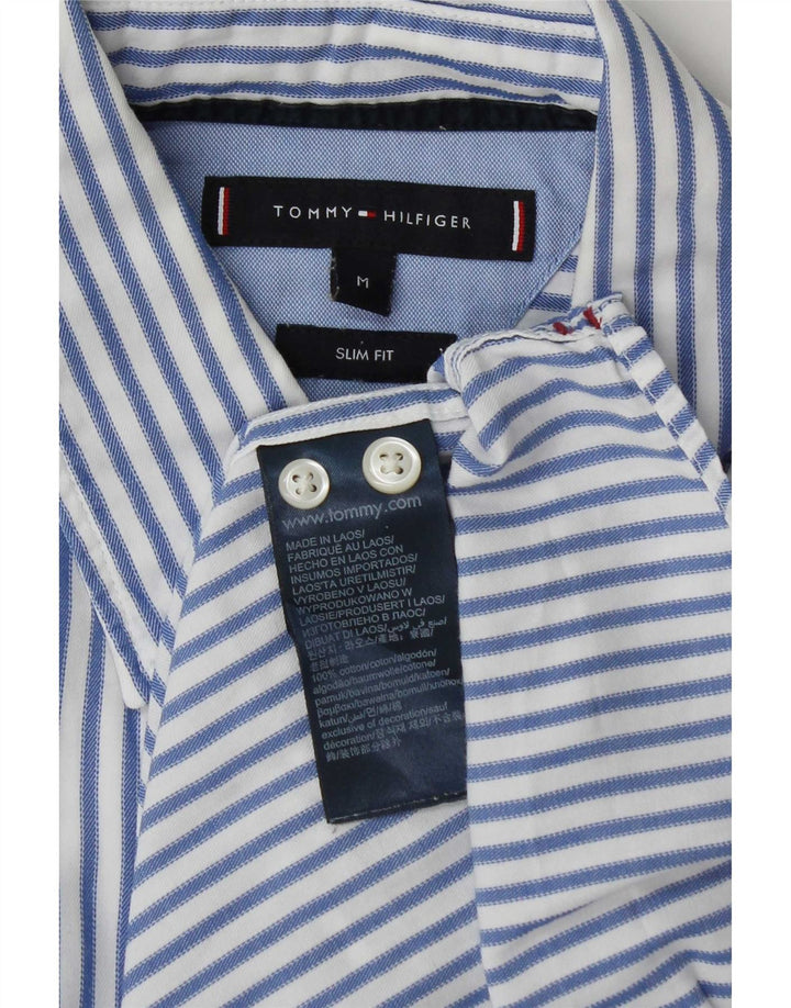 Tommy Hilfiger Mens Slim Fit Shirt Medium Blue Striped Cotton