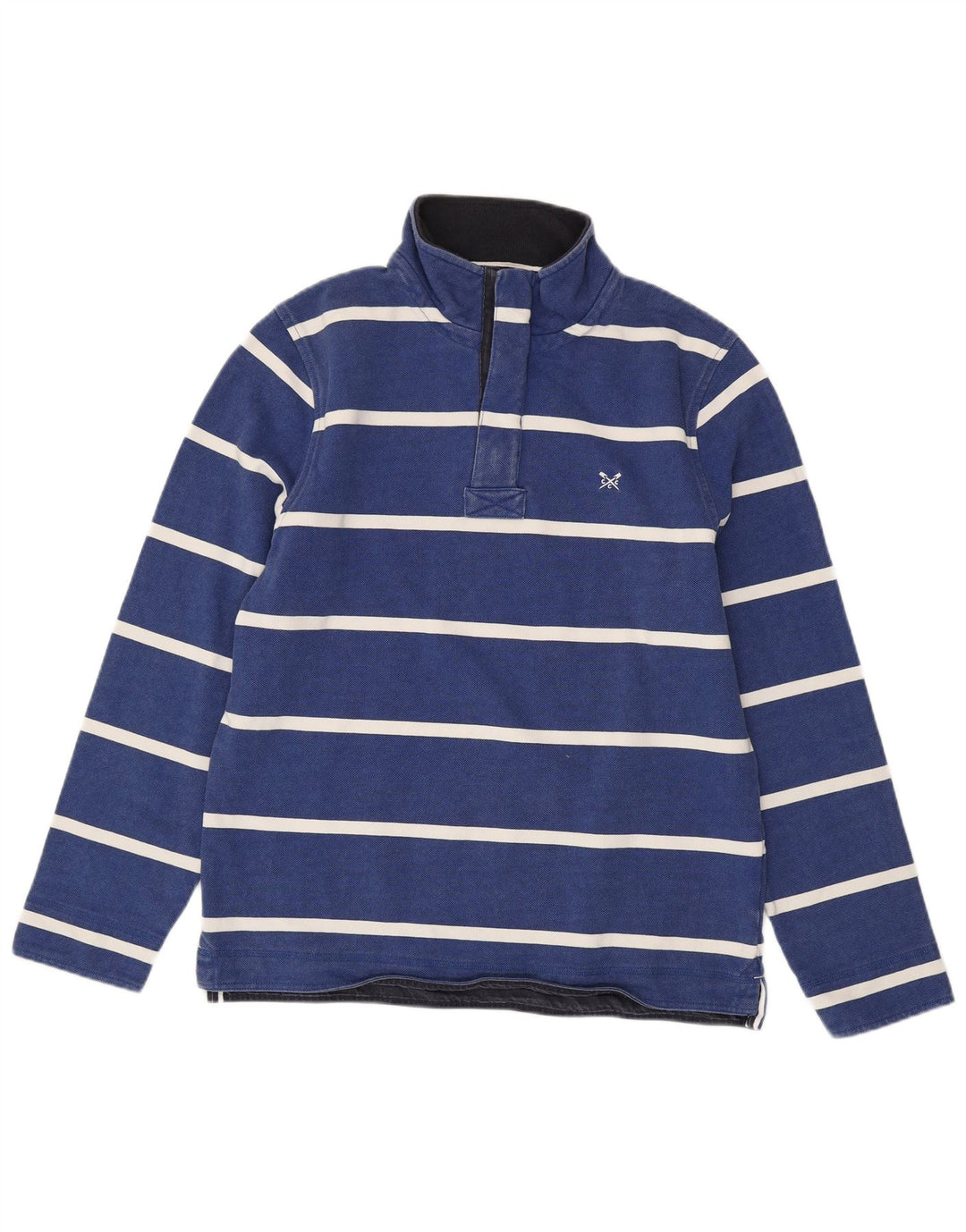 CREW CLOTHING Mens Button Neck Sweatshirt Jumper Medium Blue Striped