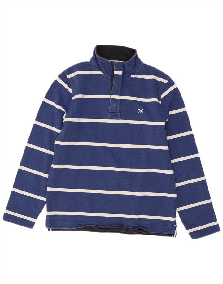 CREW CLOTHING Mens Button Neck Sweatshirt Jumper Medium Blue Striped