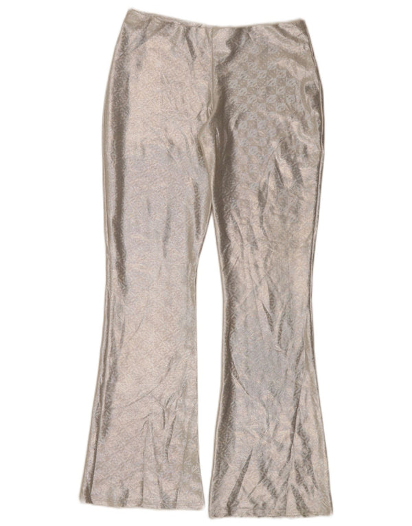 Topshop Womens Flare Casual Trousers UK 10 Small W30 L30 Silver Geometric