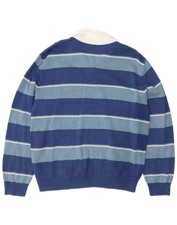 Marks & Spencer Mens Polo Neck Jumper Sweater XL Blue Striped Cotton