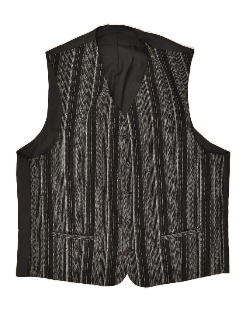 VINTAGE Mens Waistcoat Medium Black Striped Viscose | Vintage Vintage | Thrift | Second-Hand Vintage | Used Clothing | Messina Hembry 