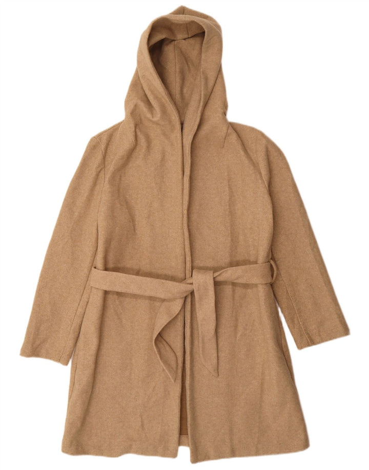 Zara Womens Hooded Oversized Overcoat UK 10 Small Beige Polyester