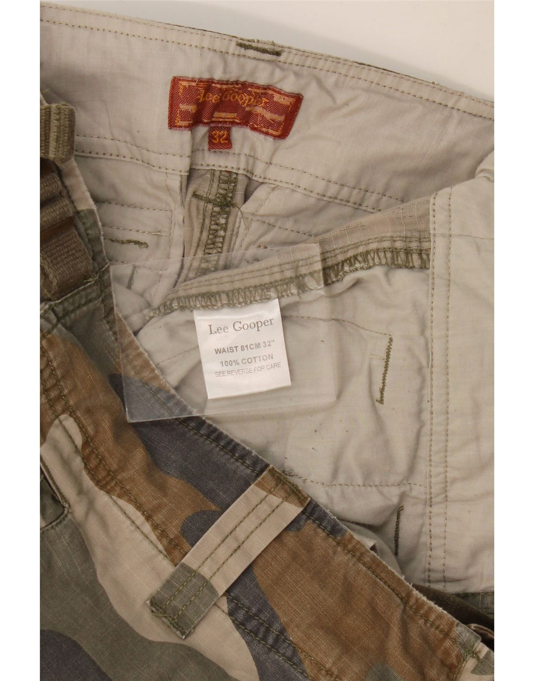LEE Mens Cargo Shorts W32 Medium Khaki Camouflage Cotton