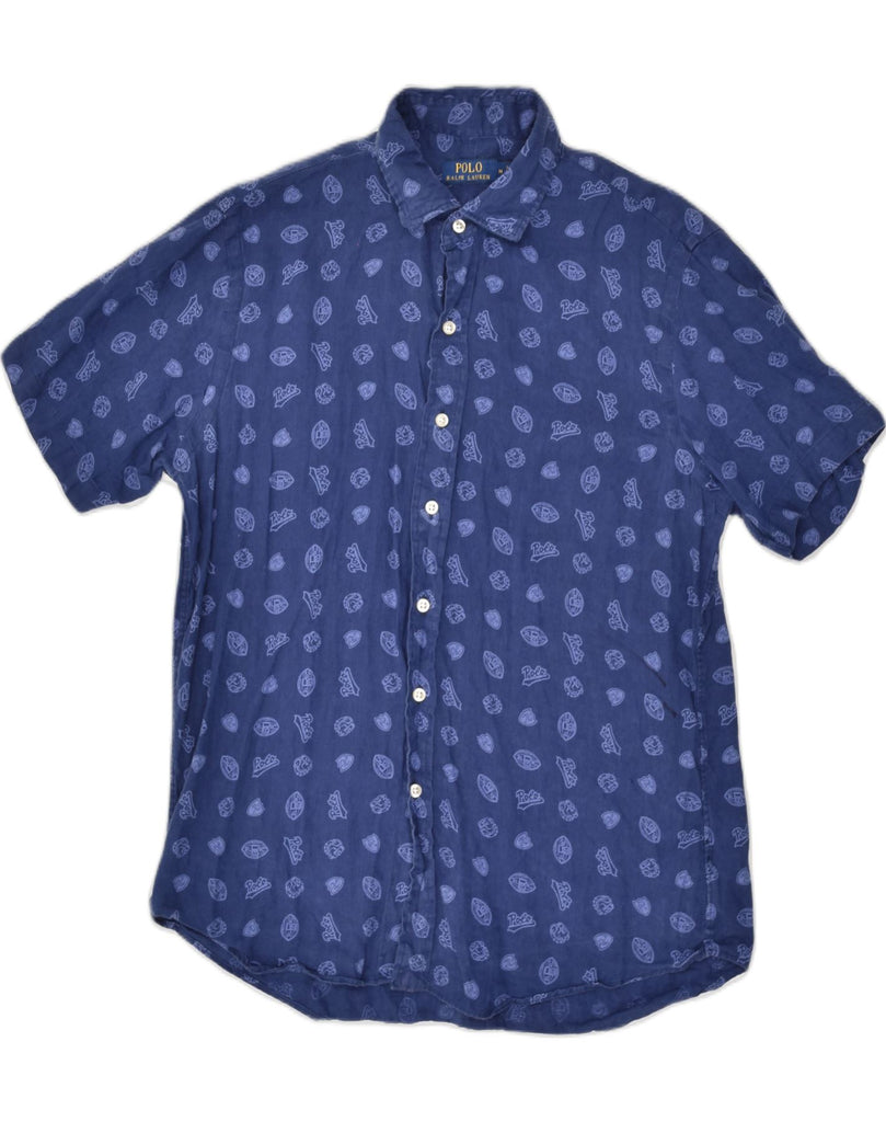 RALPH LAUREN Mens Graphic Short Sleeve Shirt Medium Navy Blue Spotted | Vintage Ralph Lauren | Thrift | Second-Hand Ralph Lauren | Used Clothing | Messina Hembry 