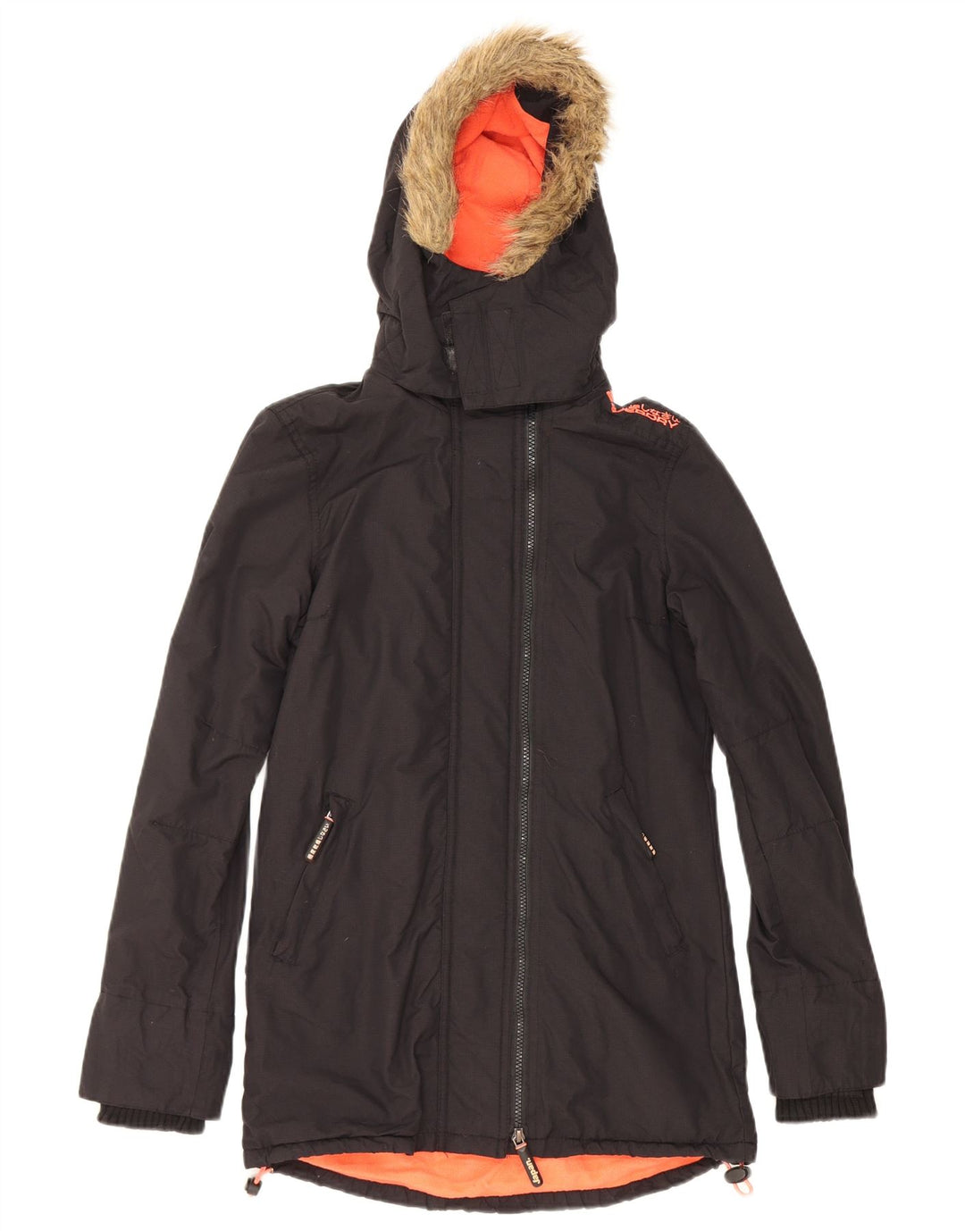 Superdry Womens Hooded Parka Jacket UK 6 XS Black Polyester