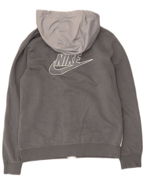 Nike Boys Graphic Zip Hoodie Sweater 10-11 Years Medium Grey Colourblock