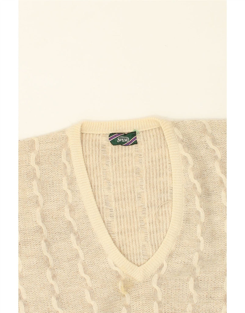 VINTAGE Mens V-Neck Jumper Sweater IT 52 Large Beige Striped | Vintage Vintage | Thrift | Second-Hand Vintage | Used Clothing | Messina Hembry 