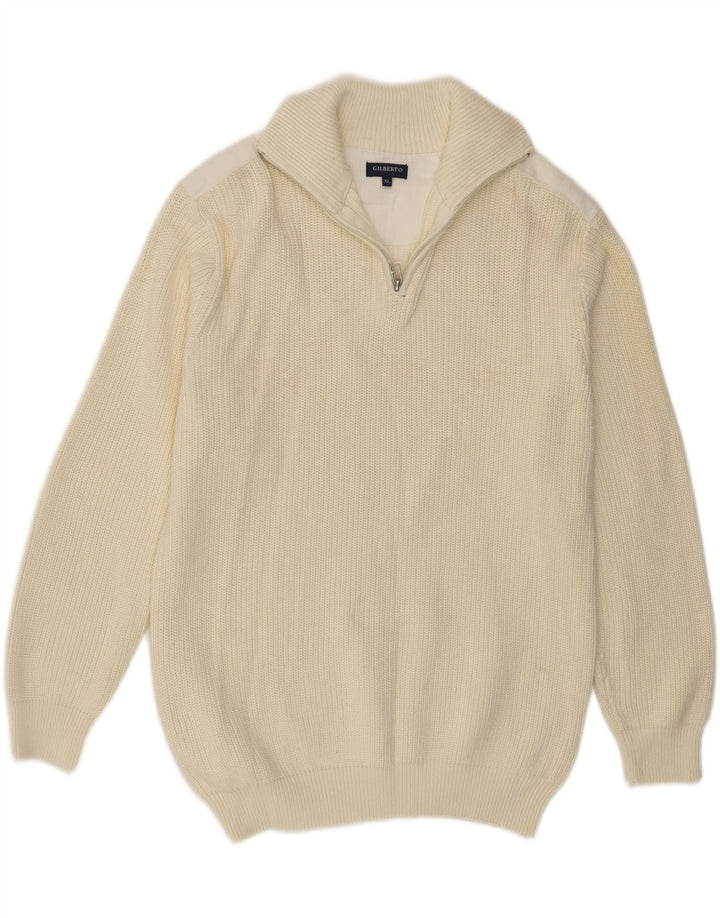 GILBERTO Womens Zip Neck Jumper Sweater UK 18 XL Off White Cotton Vintage Gilberto and Second-Hand Gilberto from Messina Hembry 