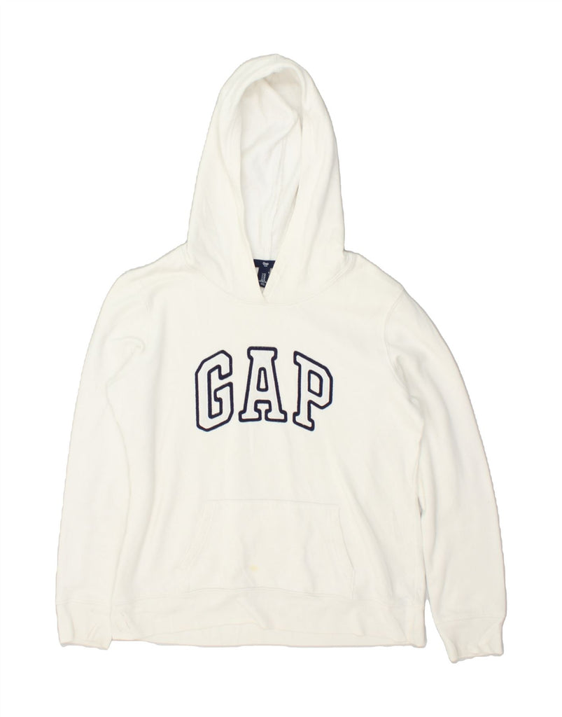 GAP Womens Graphic Hoodie Jumper UK 14 Medium White Cotton | Vintage Gap | Thrift | Second-Hand Gap | Used Clothing | Messina Hembry 