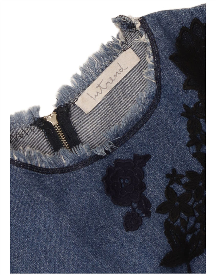 Intrend Womens Denim Dress UK 14 Medium Blue Floral